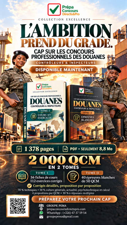 Cap sur les Concours Professionnels des Douanes — Contrôleurs et Inspecteurs — 1 378 pages, 8,8 Mo, 2 000 QCM en 2 tomes